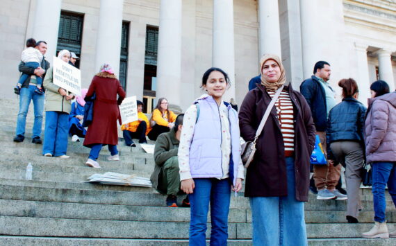 Alyaa Shamkhi volunteers at multiple organizations in Kent where she lives, including the New Americans Alliance for Policy and Research and Mujer al Volante in Federal Way. She attended the event at the Capitol with her daughter Feb. 27 in Olympia. Photo by Keelin Everly-Lang / the Mirror